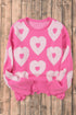 Pearl Studded Heart Pattern Relaxed Fit Sweater