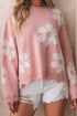 Pearl Studded Heart Pattern Relaxed Fit Sweater