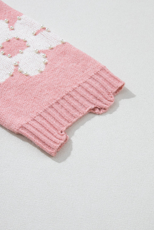 Pearl Studded Heart Pattern Relaxed Fit Sweater