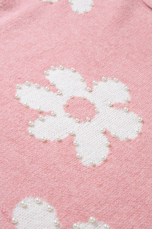 Pearl Studded Heart Pattern Relaxed Fit Sweater