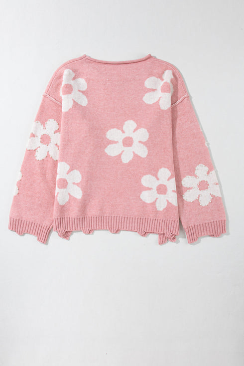 Pearl Studded Heart Pattern Relaxed Fit Sweater