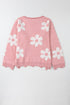 Pearl Studded Heart Pattern Relaxed Fit Sweater