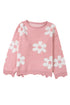 Pearl Studded Heart Pattern Relaxed Fit Sweater