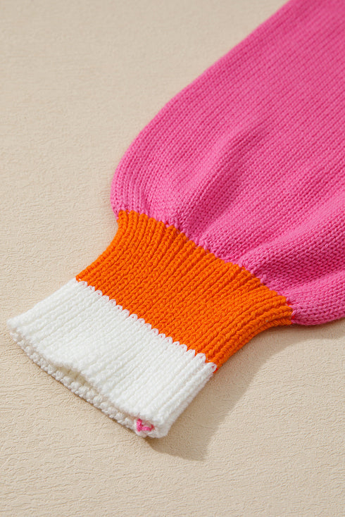 Pearl Trim Contrast Crew Neck Drop Shoulder Sweater