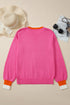 Pearl Trim Contrast Crew Neck Drop Shoulder Sweater