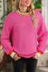 Pearl Trim Contrast Crew Neck Drop Shoulder Sweater