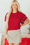 Pearl Trimmed Tiered Flutter Sleeve Knit Top
