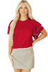 Pearl Trimmed Tiered Flutter Sleeve Knit Top