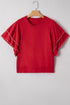 Pearl Trimmed Tiered Flutter Sleeve Knit Top