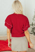 Pearl Trimmed Tiered Flutter Sleeve Knit Top