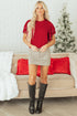 Pearl Trimmed Tiered Flutter Sleeve Knit Top
