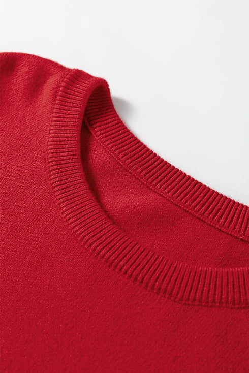 Pearl Trimmed Tiered Flutter Sleeve Knit Top