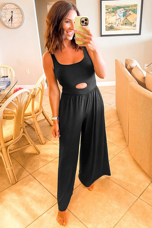 Peekaboo Cutout Square Neck Sleeveless Wide Leg Jumpsuit