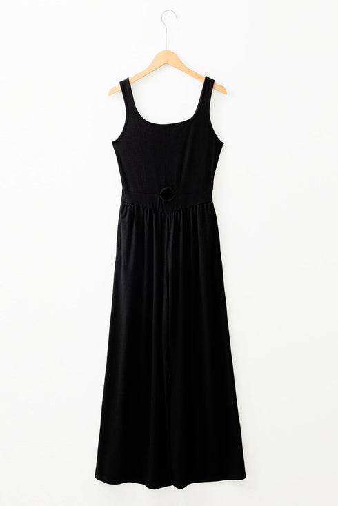 Peekaboo Cutout Square Neck Sleeveless Wide Leg Jumpsuit