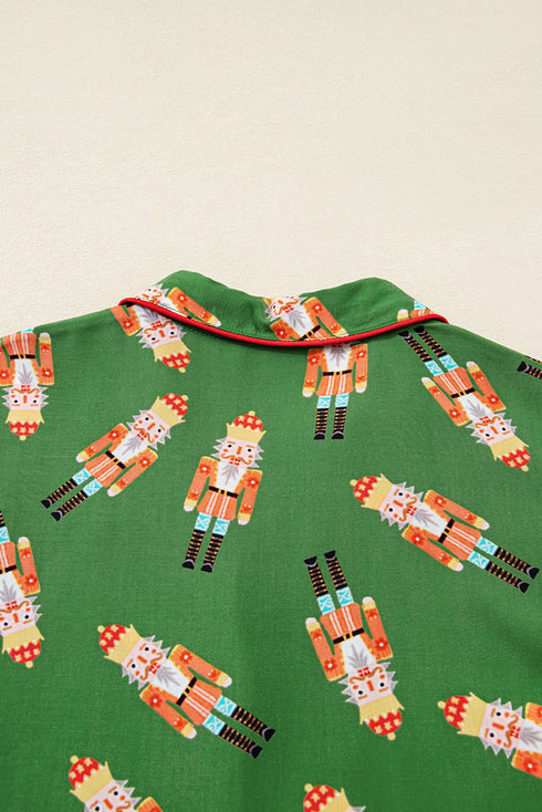 Peppermint Print Contrast Piping Bow Cuff Pajama Set