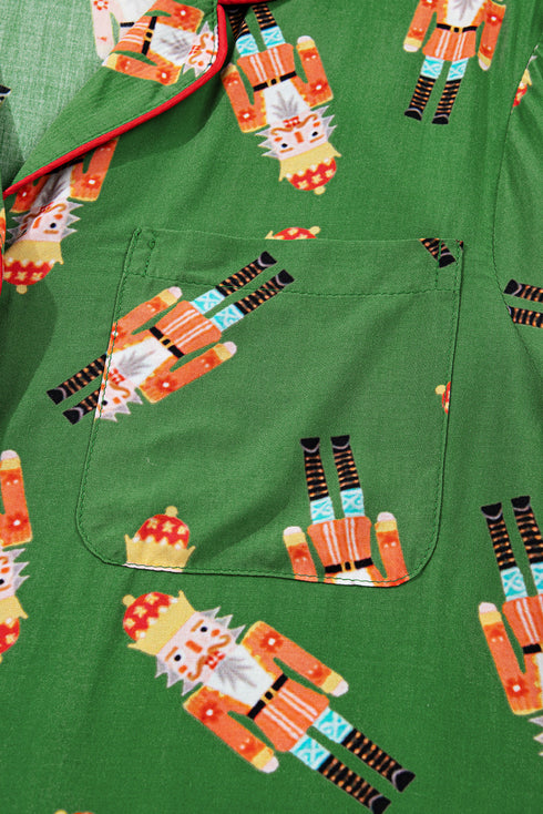 Peppermint Print Contrast Piping Bow Cuff Pajama Set