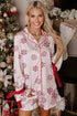 Peppermint Print Contrast Piping Bow Cuff Pajama Set