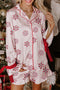 Peppermint Print Contrast Piping Bow Cuff Pajama Set