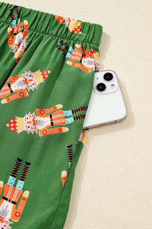 Peppermint Print Contrast Piping Bow Cuff Pajama Set