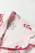 Peppermint Print Contrast Piping Bow Cuff Pajama Set