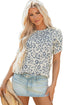 Petal Sleeve Lace Trim Animal Pattern Shirt
