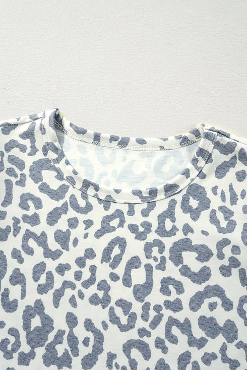 Petal Sleeve Lace Trim Animal Pattern Shirt