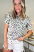 Petal Sleeve Lace Trim Animal Pattern Shirt