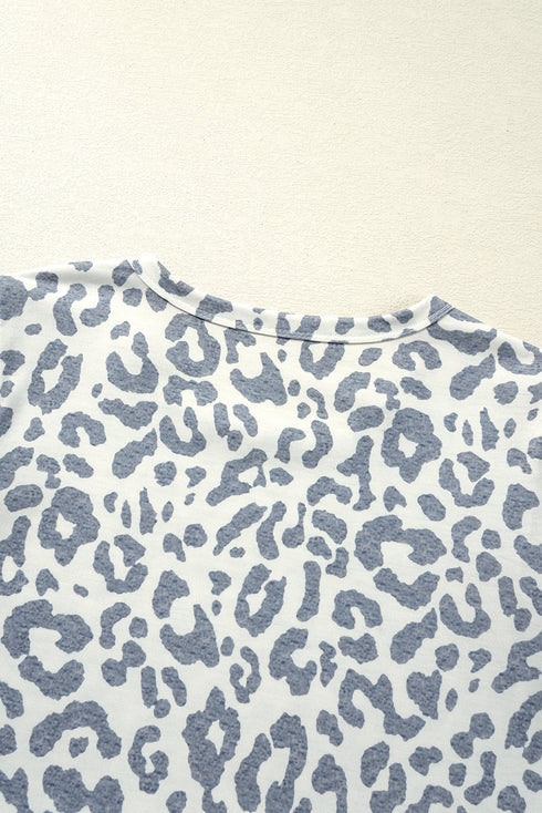 Petal Sleeve Lace Trim Animal Pattern Shirt
