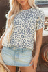 Petal Sleeve Lace Trim Animal Pattern Shirt