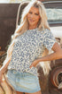 Petal Sleeve Lace Trim Animal Pattern Shirt