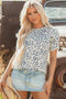 Petal Sleeve Lace Trim Animal Pattern Shirt
