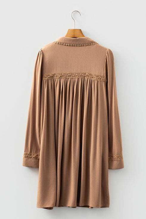 Peter Pan Collar Lace Trim Long Sleeve Shirt Mini Dress