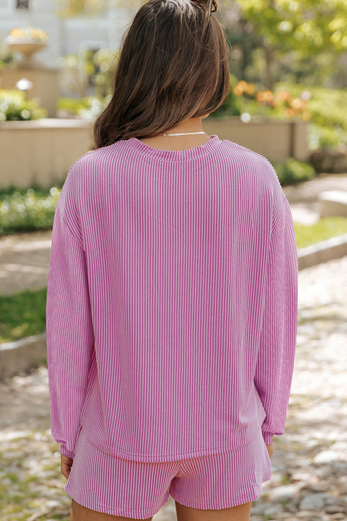 Phalaenopsis Easter Egg Patched Graphic Corded Long Sleeve Top Shorts Set