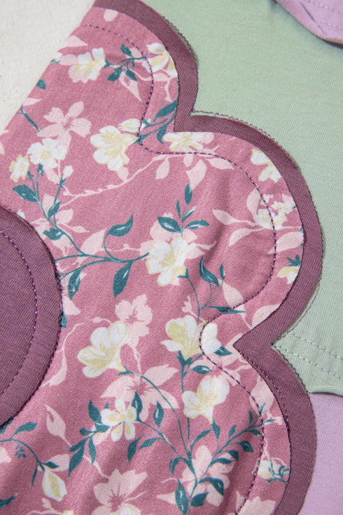 Phalaenopsis Flower Applique Patchwork Detail Pullover Sweatshirt