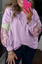 Phalaenopsis Flower Applique Patchwork Detail Pullover Sweatshirt
