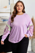 Phalaenopsis Flower Applique Patchwork Detail Pullover Sweatshirt