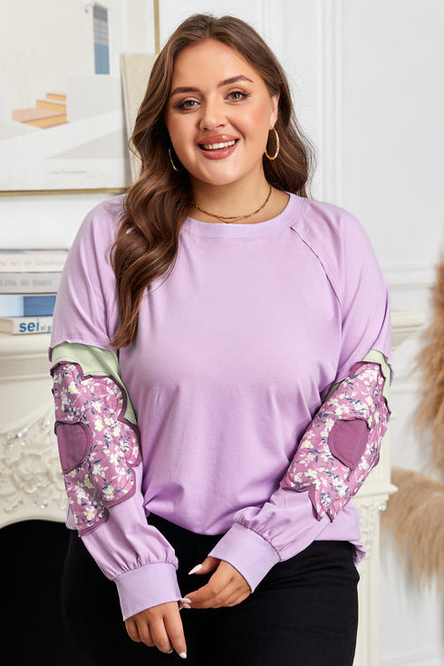 Phalaenopsis Flower Applique Patchwork Detail Pullover Sweatshirt