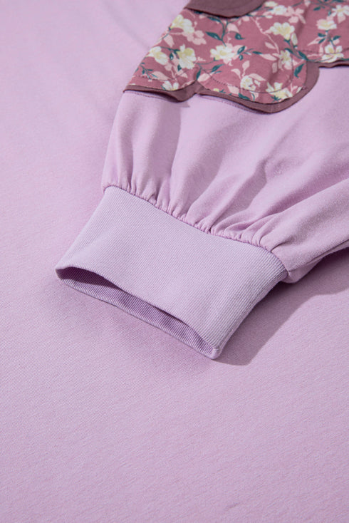 Phalaenopsis Flower Applique Patchwork Detail Pullover Sweatshirt