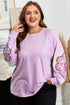 Phalaenopsis Flower Applique Patchwork Detail Pullover Sweatshirt