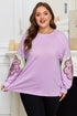 Phalaenopsis Flower Applique Patchwork Detail Pullover Sweatshirt