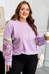 Phalaenopsis Flower Applique Patchwork Detail Pullover Sweatshirt