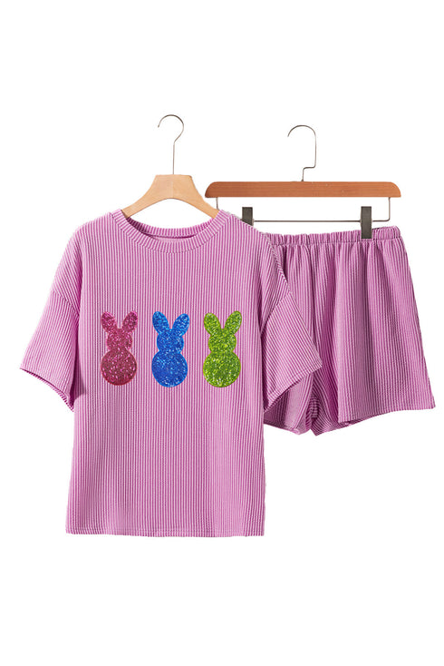 Phalaenopsis Shiny Bunny Doll Patched Loose Tee and Shorts Corded 2pcs Outfit