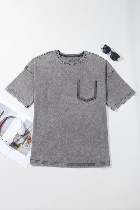 Philippine Gray Mineral Wash Half Sleeve Boyfriend Vintage T Shirt