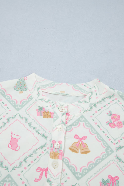 Pieced Patchwork Long Sleeve Shift Two Piece Lounge Set