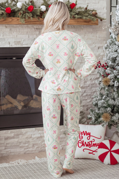 Pieced Patchwork Long Sleeve Shift Two Piece Lounge Set