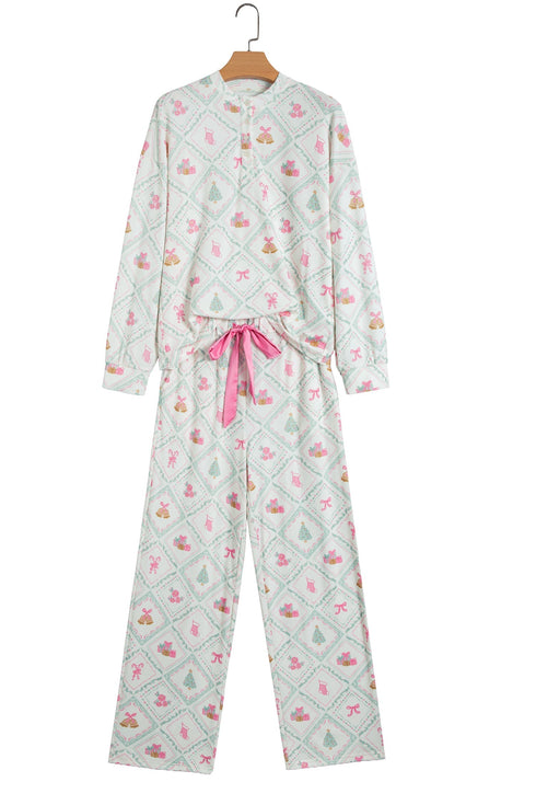 Pieced Patchwork Long Sleeve Shift Two Piece Lounge Set