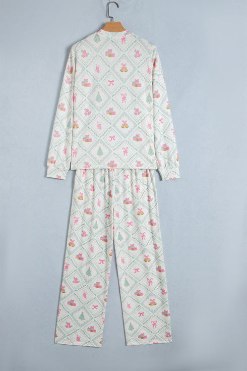 Pieced Patchwork Long Sleeve Shift Two Piece Lounge Set