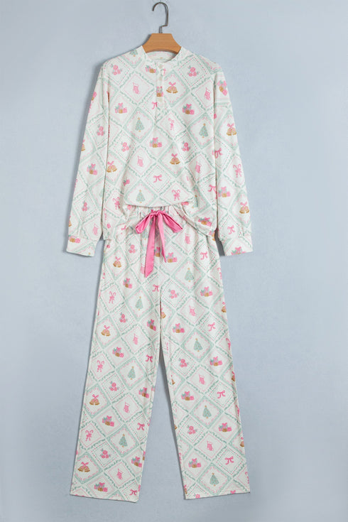 Pieced Patchwork Long Sleeve Shift Two Piece Lounge Set