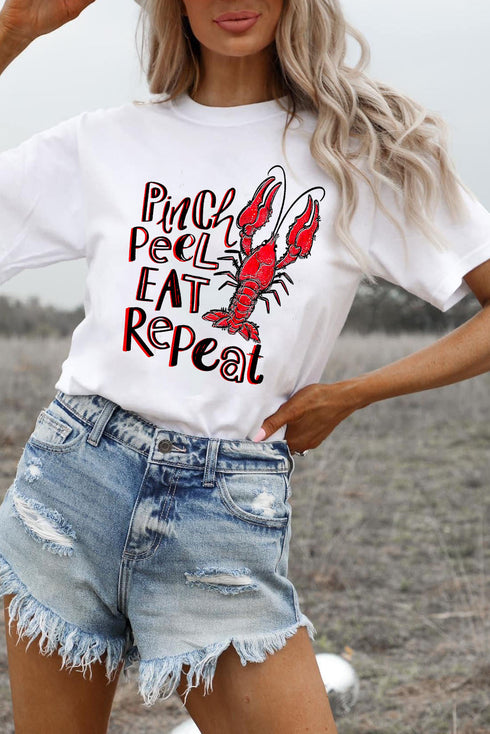 Pinch Peel Eat Repeat Crawfish Graphic Crew Neck Tee