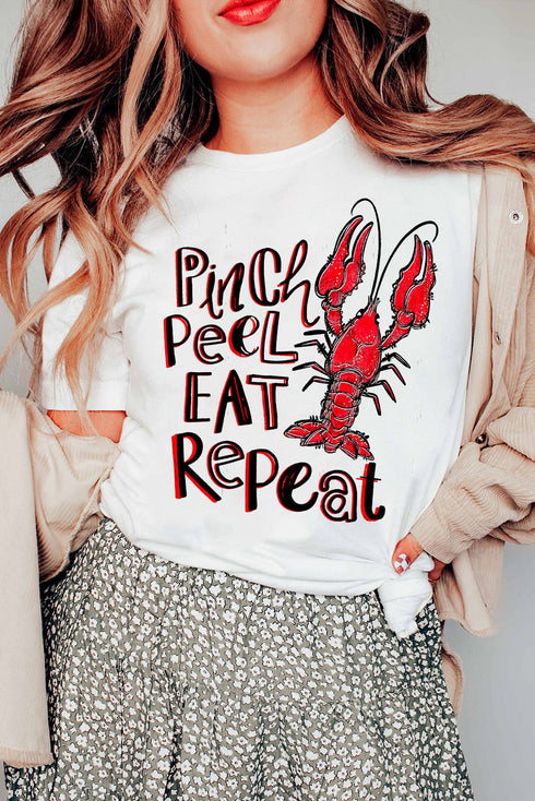 Pinch Peel Eat Repeat Crawfish Graphic Crew Neck Tee